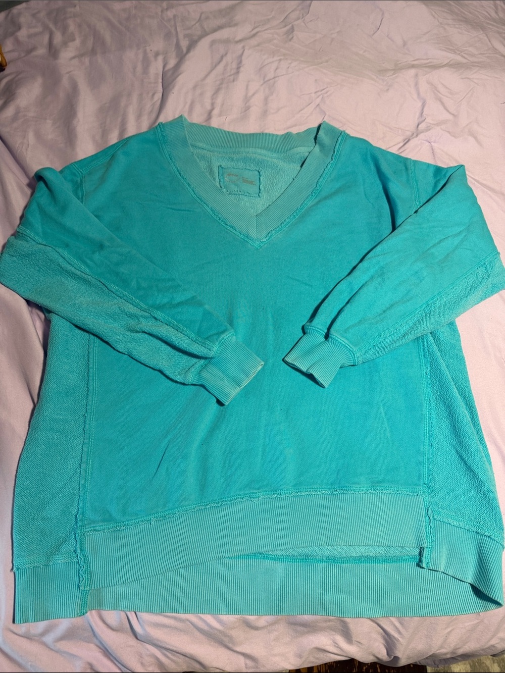 aerie Women’s V-Neck Lightweight Sweater in Teal Blue